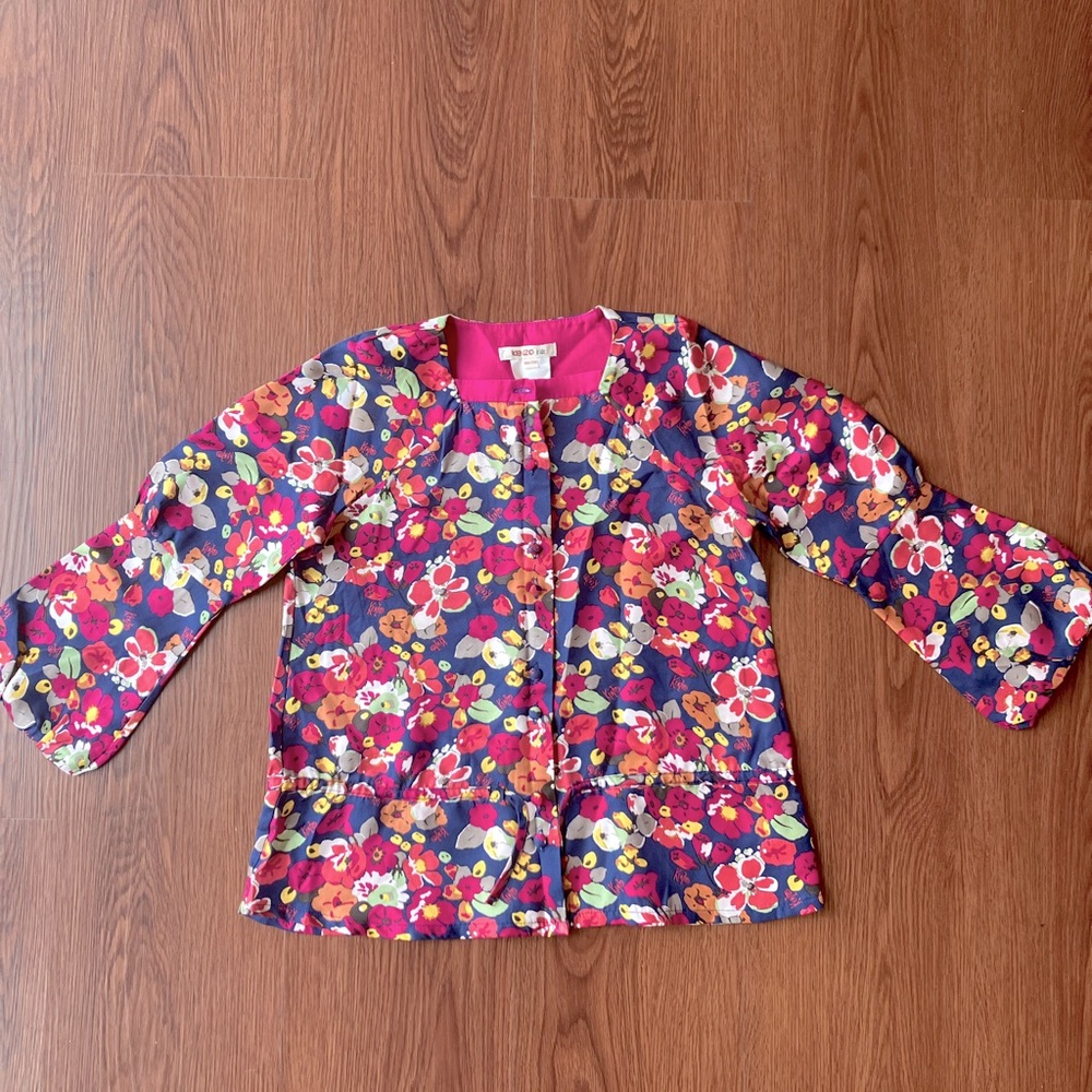 KENZO kids 100% Silk 6A Girl Floral Print top blouse tee France made Vintage